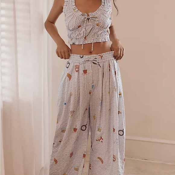 Anthropologie Pants - Anthropologie Blue Gingham Wide-Leg Lounge Pants & Top